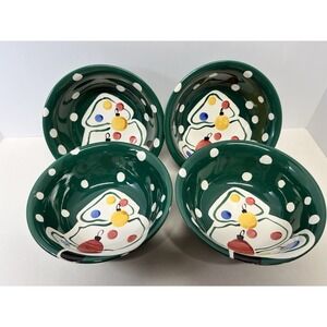 Gibson Everyday Hand-Painted Green and White Christmas Tree Bowls Set Of 4